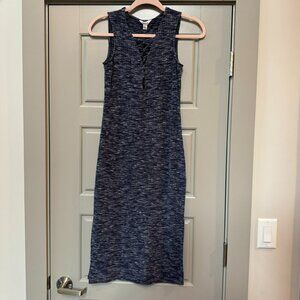 SHADOW | Purple/Blue and White Fitted Midi Dress Size XS